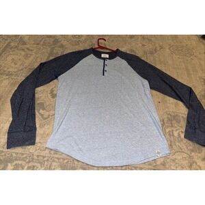 LUCKY BRAND Henley  Tee Shirt Gray/blue  SIZE Medium Cotton Blend Long Sleeve